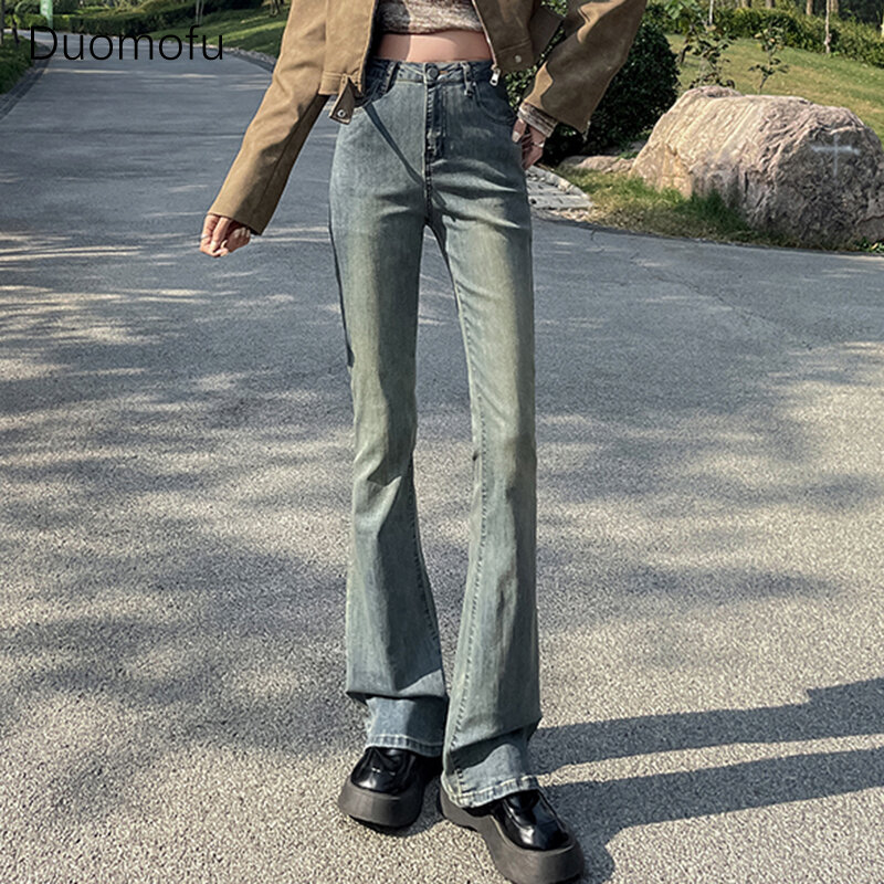 Duomofu Lente Klassiek Hoge Taille Slanke Casual Vrouwen Jeans Koreaanse Chic Gewassen Distressed Full Length Fashion Casual Dames Jeans