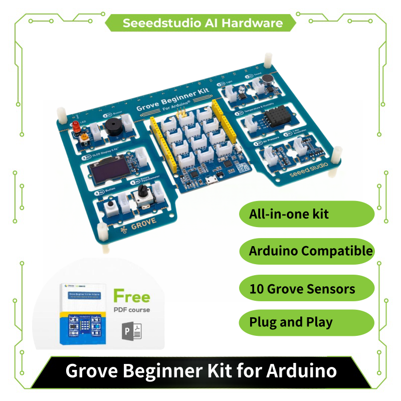 Seeed Studio Grove Kit para principiantes, placa Compatible con Arduino todo en uno, con 10 sensores y 12 proyectos