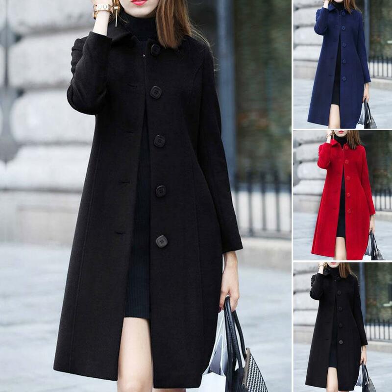 Manteau en laine monochrome pour femme, veste d'hiver chaude à revers, grande taille, document