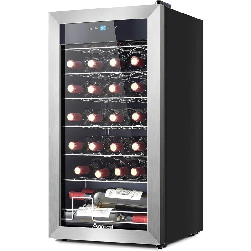 Inch Compressor Wine Cooler, 28 Bottle Wine Refrigerator with Stainless Steel Tempered Glass Door for Red, White or Champagne