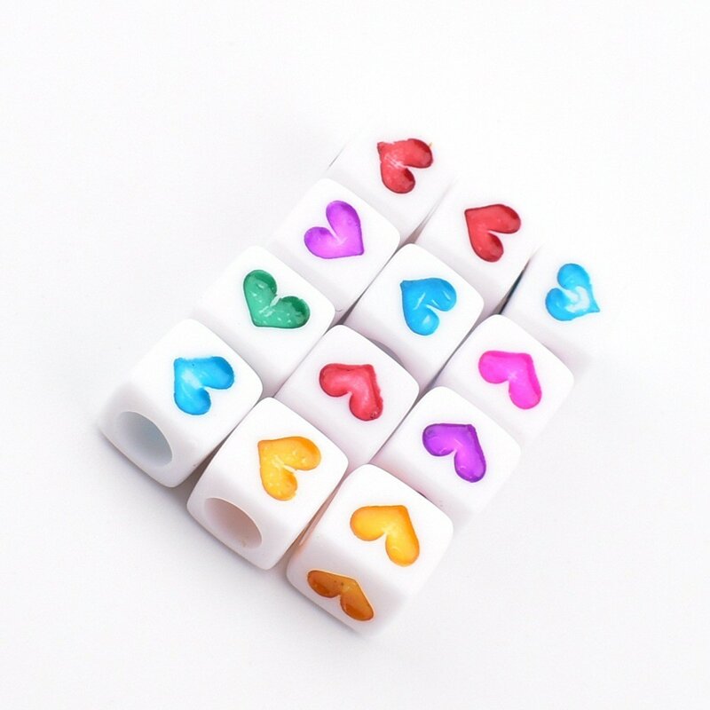 50 buah/lot 6*6*3mm DIY manik-manik huruf akrilik persegi putih berwarna manik-manik cinta untuk membuat perhiasan