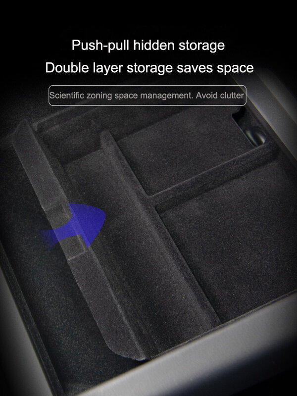 For Tesla Model 3 Highland 2024 Center Console Storage Organized Case Armrest Storage Box Upper&Lower Silicone Anti-slip Mat