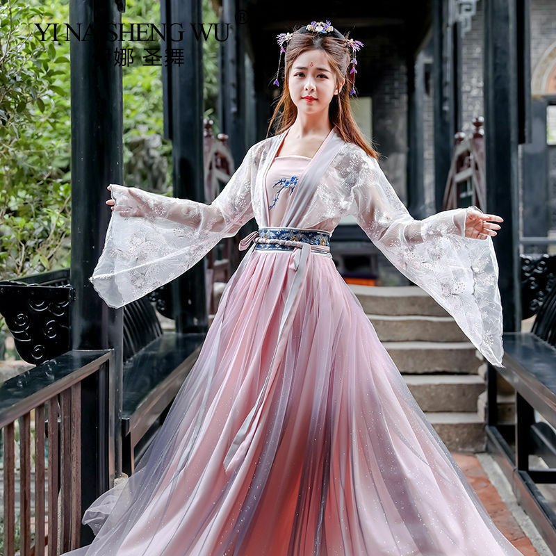 Новинка Женская Студенческая юбка Hanfu, элегантный китайский традиционный костюм Hanfu с широким рукавом и длиной талии