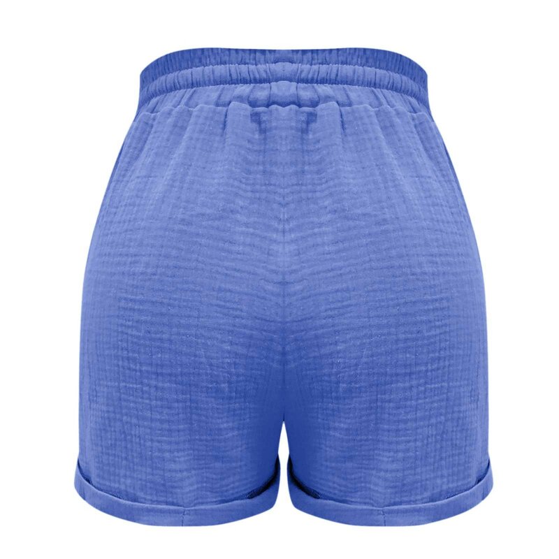 Pantalones cortos de verano para mujer, Shorts informales de cintura elástica con cordón, holgados y cómodos con bolsillo
