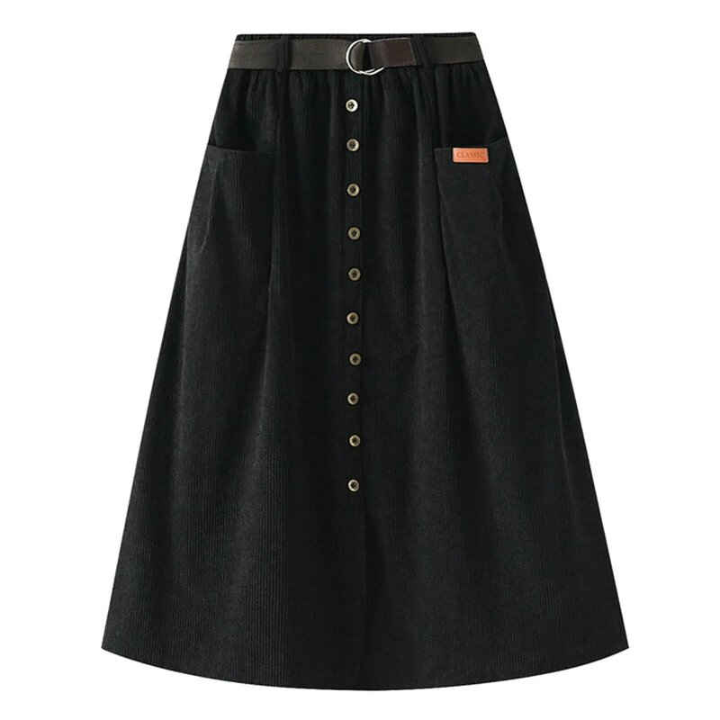 Falda de pana de longitud media para mujer, falda de cintura alta, falda de cadera de línea A, falda de mezclilla para cama de cuna
