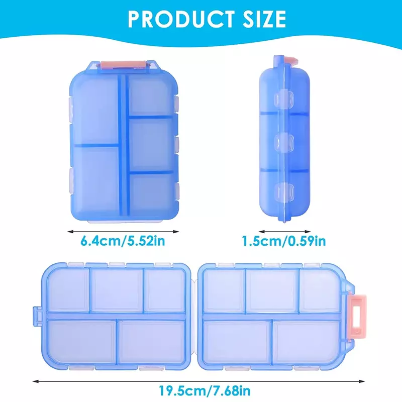 Kotak wadah plastik 10 baris, kotak pengatur pil perjalanan mingguan, tempat pil saku portabel, kotak wadah plastik