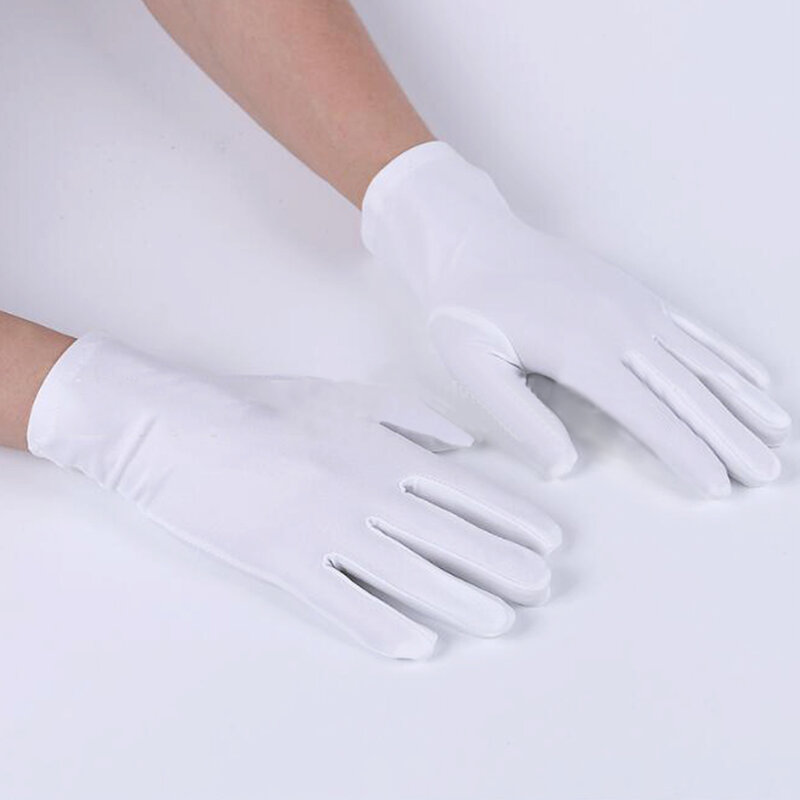 Летние солнцезащитные перчатки из спандекса для женщин и мужчин, тонкие варежки, солнцезащитные белые и черные короткие эластичные нарядные танцевальные перчатки