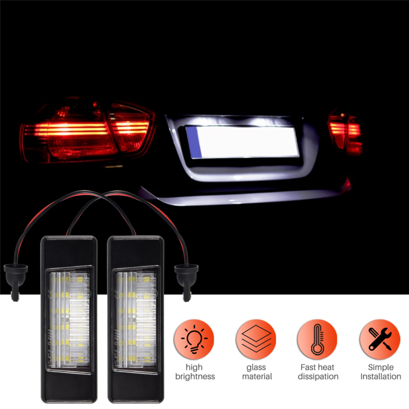 2Pcs Car 18Leds License Plate Lights Plastic for Juke Primera Bright Led Number Licence Plate Light