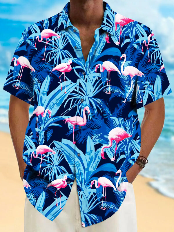 2024  Summer 3D printed contrasting color design, fashionable and casual beach resort, Hawaiian style men's short sleeved top