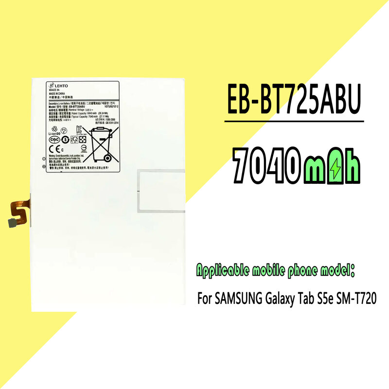 Batería de EB-BT725ABU para tableta Samsung Galaxy Tab S5e, T725C, T720, SM-T720, S6 Lite, SM-T725, P615C, capacidad