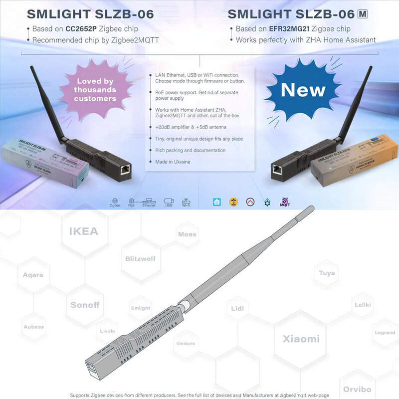 Smlight SLZB-06-A zigbee 3.0 para ethernet, usb, e coordenador wi-fi com suporte poe, funciona com zigbee2mqtt, assistente doméstico, zha