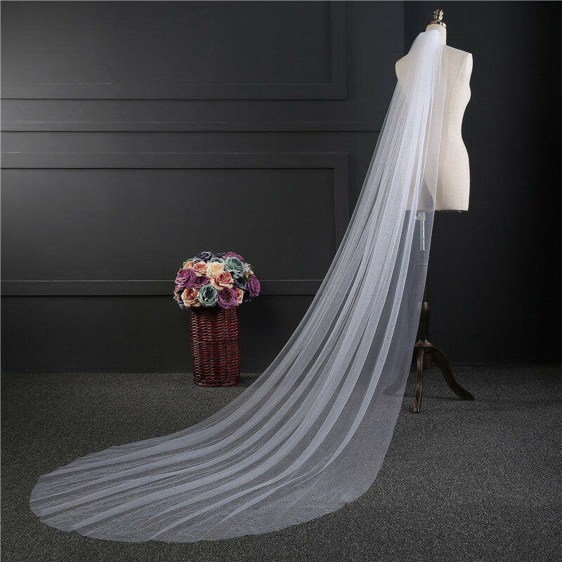 Real Photo Bridal Veils Wedding Accessories for Bride Long Veil Cathedral Single Layer White with Hair Comb Round Tail 3 Meters
