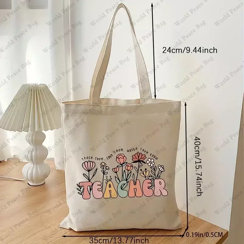FD03  Teach Them, Love Them, Watch Them Grow Pattern Tote Bag, Floral Teacher Shoulder Bag Tote Bag, Gifts For Teachers