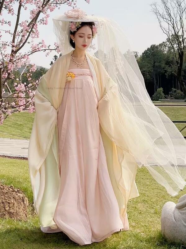 الصينية Hanfu تانغ سلالة قطعة واحدة تنورة كبيرة الأكمام قميص الأميرة القديمة أنيقة الربيع الصيف فستان جنية مجموعة Hanfu