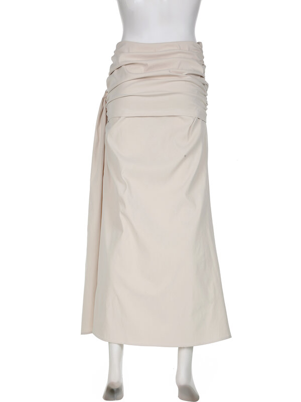 IAMSURE Casual Folds Split camicia dritta Holiday Safari Style Maxi gonne a vita media donna 2024 autunno primavera Streetwear Lady