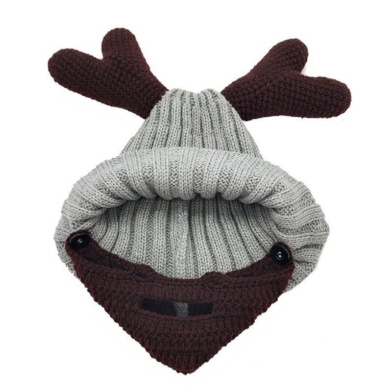 Woolen Hat Handmade Antler Beard Beanie Hat Skullies Knit Hat for Festival Party N7YD