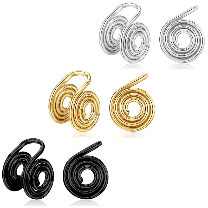 1-5 Pairs 10mm Stainless Steel Spiral Wire Wrapped Clip On Earrings Non Pierced Ear Cuffs Fake Nose Ring Hoop for Men Women