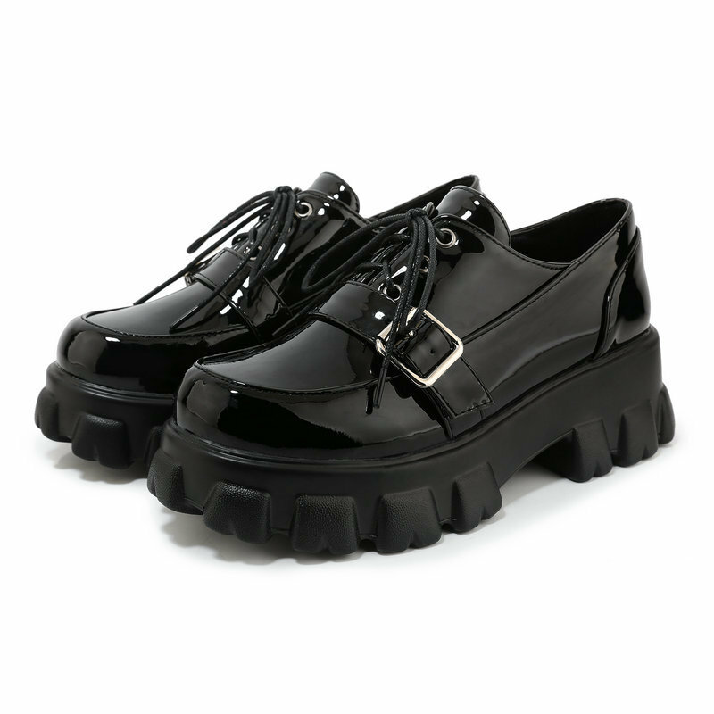 Frauen Plattform Pumps Herbst 6cm High Heels Lack leder schwarze Schuhe schnüren Lolita japanische Damenschuhe große Größe 32-46