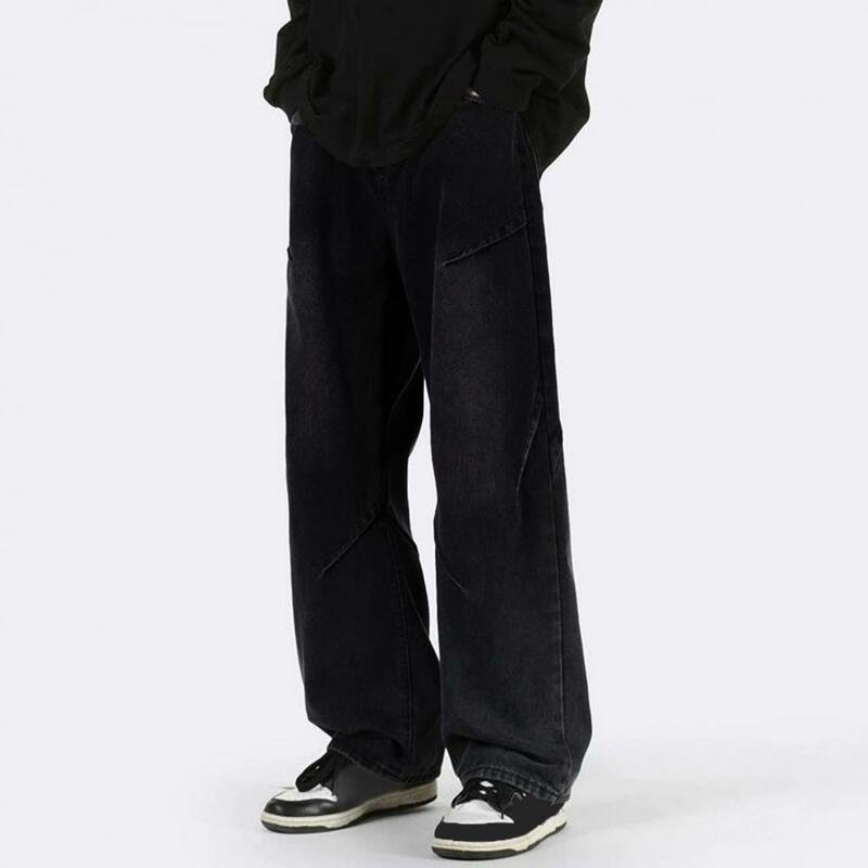 Wygodne spodnie dżinsowe Męskie jeansy z prostymi nogawkami Męskie spodnie dżinsowe w stylu hip-hopowym z drapowanymi kieszeniami Damskie wysokie na wiosnę