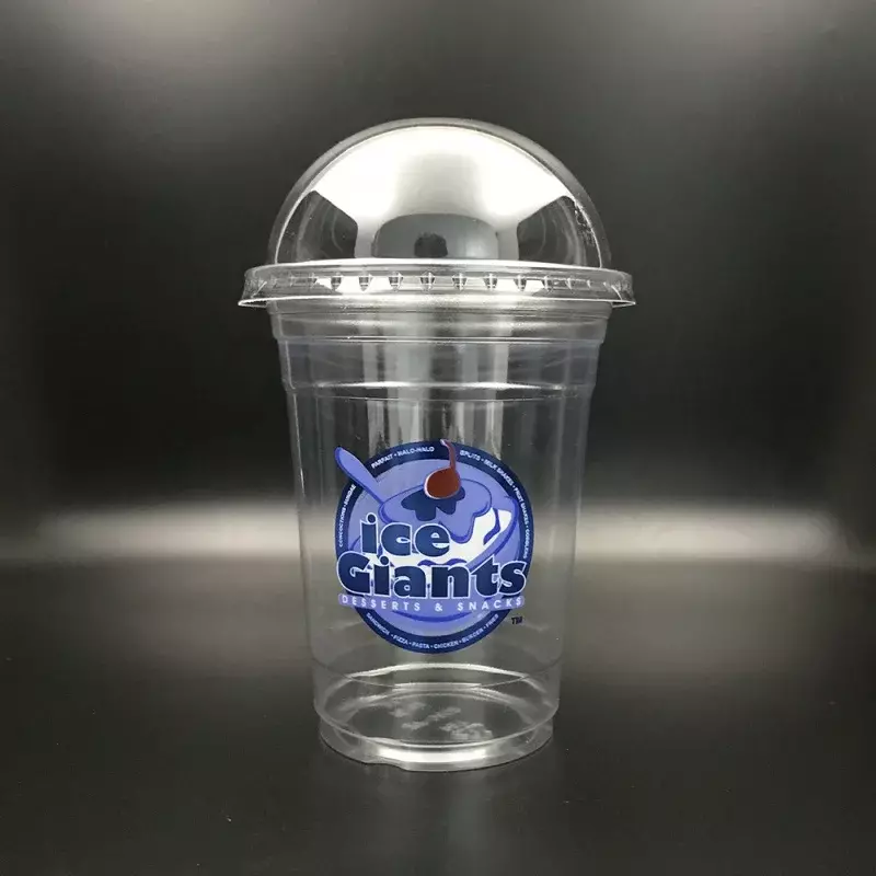Copo de plástico PET descartável com tampas planas, Copos de impressão personalizados para café gelado batido, Soda, Cocktai, Produto personalizado