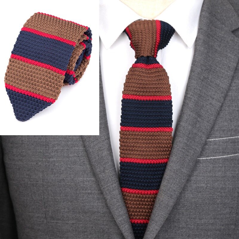 Nouvelle cravate en tricot de loisirs Triangle à rayures, cravate de cou coudée normale pour hommes, cravate de créateur tissée classique, cravate de mariage