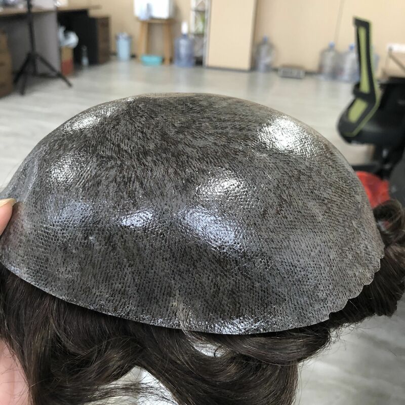 Naturalną linią włosów czarni mężczyźni tupecik z ludzkich włosów jedwabiście wyprostowany męski peruka zastępująca treski System protezy trwała podstawa PU