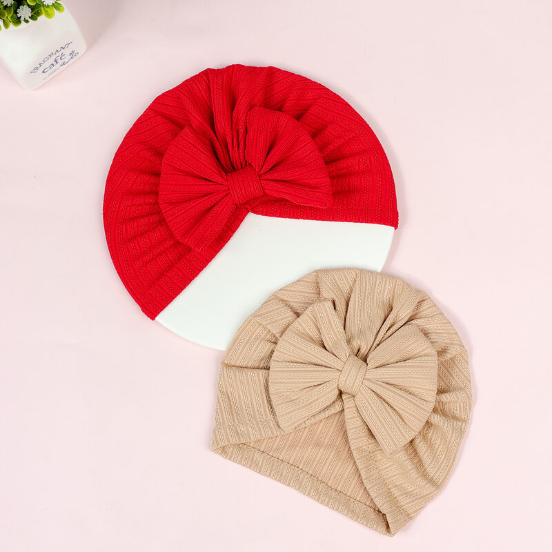 Elastic Striped Baby Knot Turban Newborn Hats Girl Indian Hat Big Bow Soft Hair Accessories Kids Beanies Photo Props Headwraps