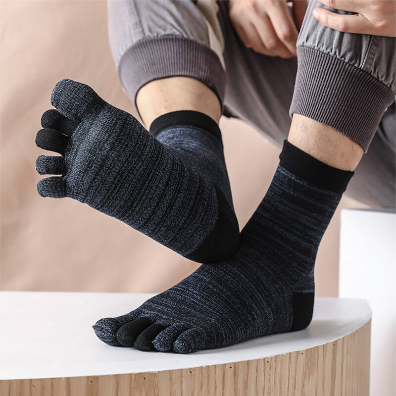 Coloridos calcetines de algodón para hombre, calcetín transpirable, absorbente de sudor, cálido, sólido, informal de negocios, 5 dedos, 5 pares