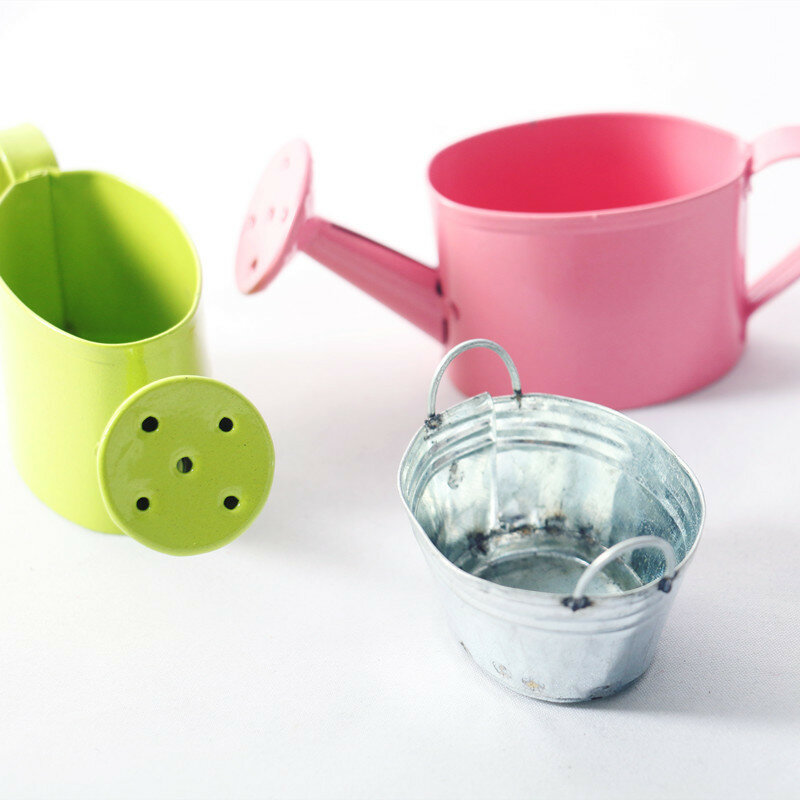 1:12 Dollhouse Miniature Iron Bucket Kettle Watering Pot Garden Tool Model For Doll House Decor Kids Pretend Play Toys