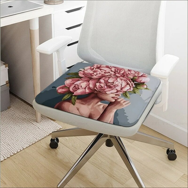 Abstract Flowers Girl Cushion Mat, European Chair Mat, Soft Seat Pad para Jantar, Pátio, Casa, Escritório, Interior, Exterior