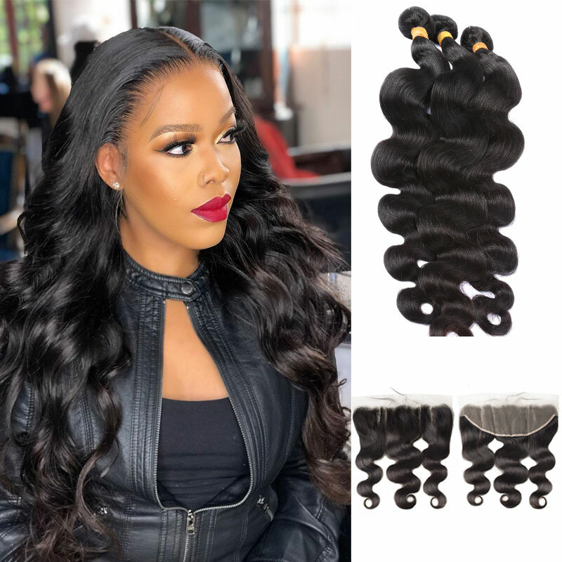 36 38 40 Inches Long Bundles Human Hair With Closure Body Wave Human Hair Bundles With Lace Frontal Remy Brazilian Hair Closure