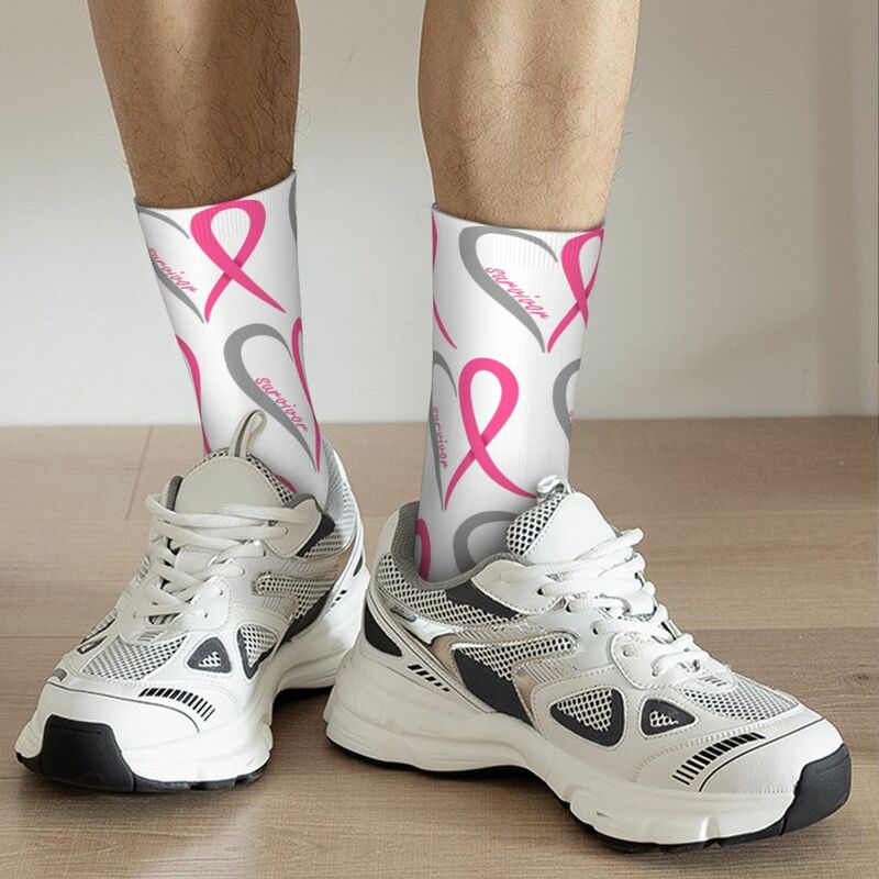 Breast Cancer Survivor Heart And Ribbon Socks Harajuku High Quality Stockings All Season Long Socks for Man's Woman's Gifts