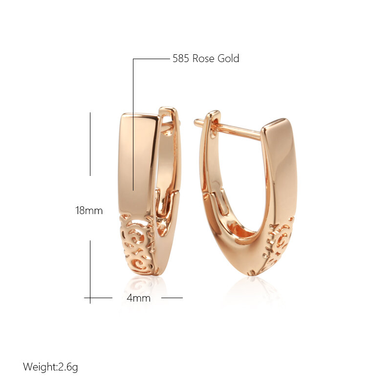 SYOUJYO New Fashion 585 Rose Gold Color Hoop Earrings For Women Vintage Glossy Bride Wedding Fine Jewelry Luxury English Earring