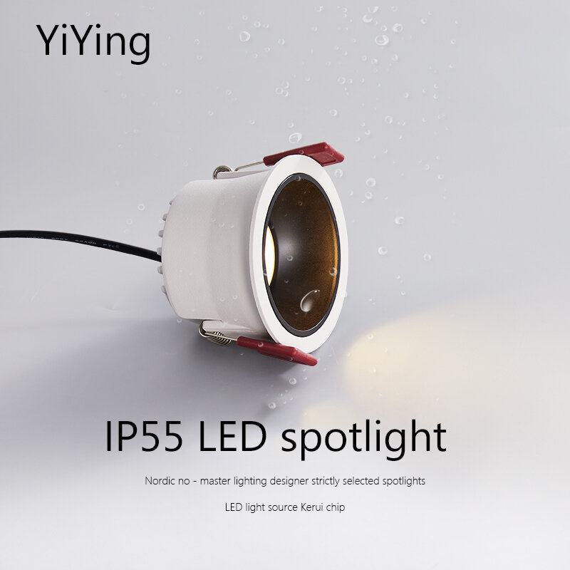 YiYing LED wodoodporne reflektory IP55 wpuszczane okrągłe Downlight 75mm antyodblaskowe sufitowe lampy punktowe do kuchni łazienka balkon