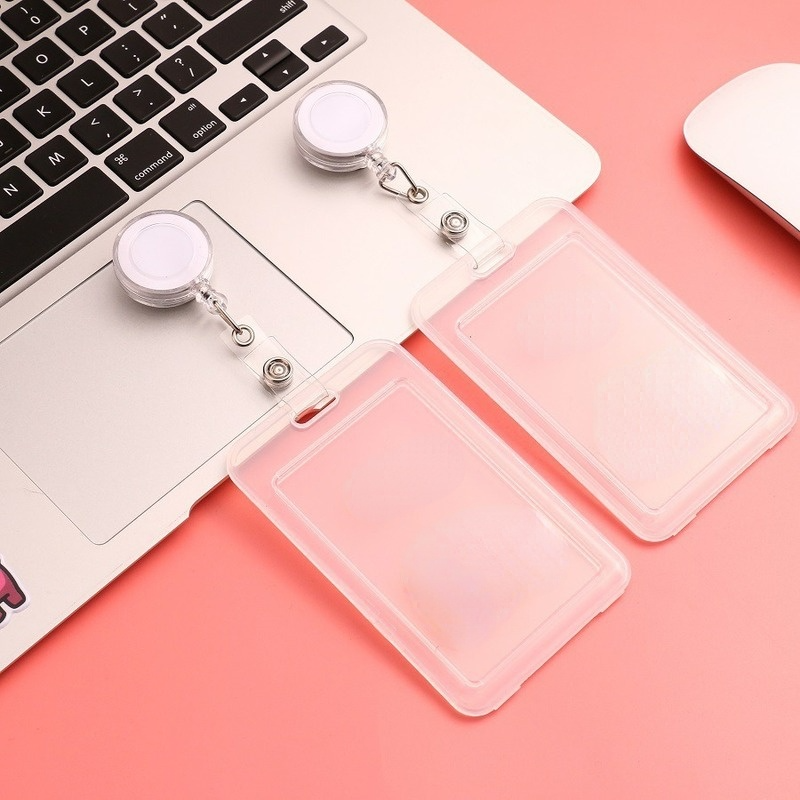 Transparent Working Permit Case with Chest Pocket Clips Retractable Badge Reel Name Badge Holder Staff Employee's Card Sleeve