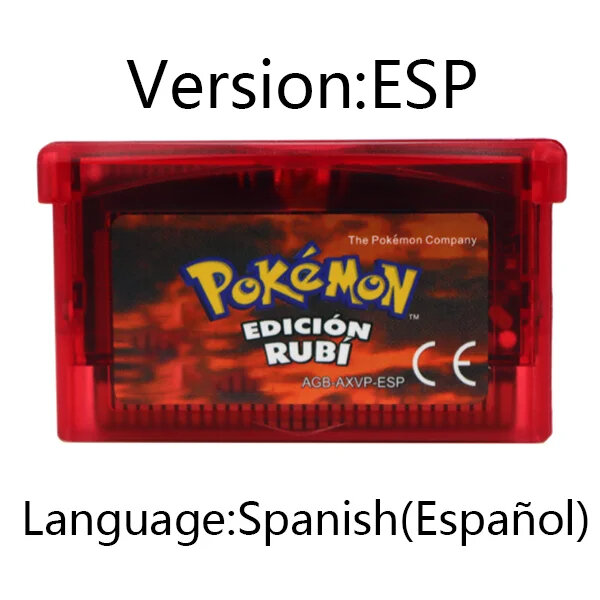 GBA 게임 카트리지 32 비트 비디오 게임 콘솔 카드, 포켓몬 Esmeralda Zafiro Verde Hoja Rubi Rojo Fuego ESP 버전, GBA/NDS