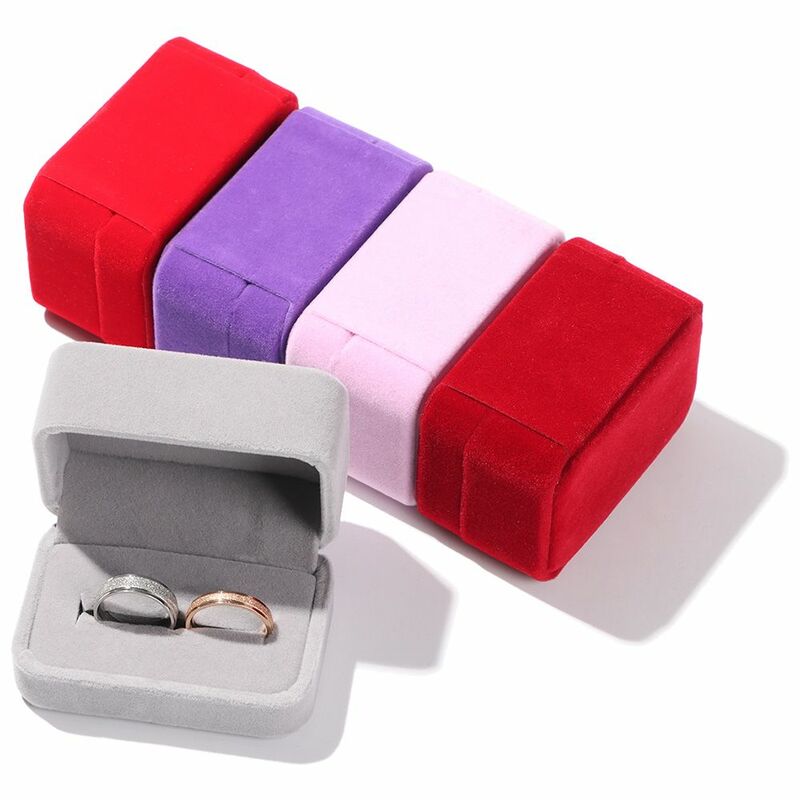 Kotak Penyimpanan Perhiasan Beludru Persegi Pernikahan Tahan Lama Pertunangan Kotak Tampilan Pasangan Kotak Cincin Ganda