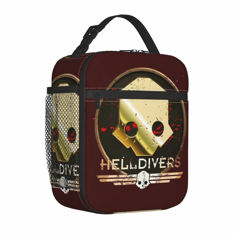 Helldisver Logo tas makan siang terisolasi tas pendingin wadah makanan jinjing portabel kotak makan siang pria wanita kantor piknik