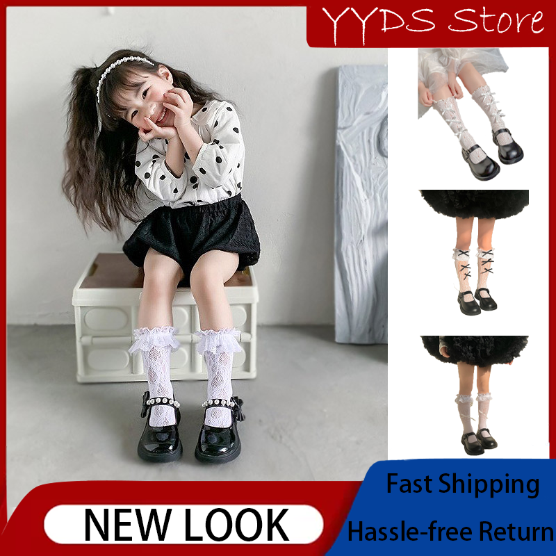 Spring Summer Lolita Girls Socks Bow Lace Mesh Thin Socks Rolled Up Kids Tube Socks Treasure Dance Tube Socks Girl