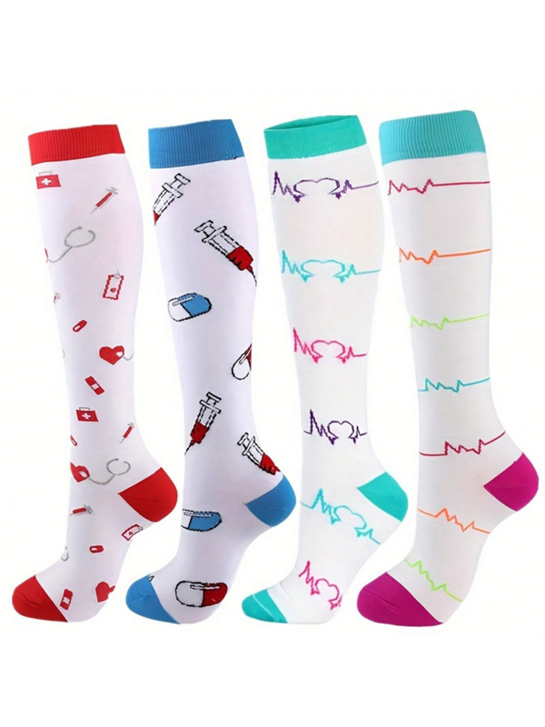 Компрессионные носки для медсестер, для мужчин и женщин, 4 пары, компрессионные носки для бега, медсестер, спортивные женские носки для бега