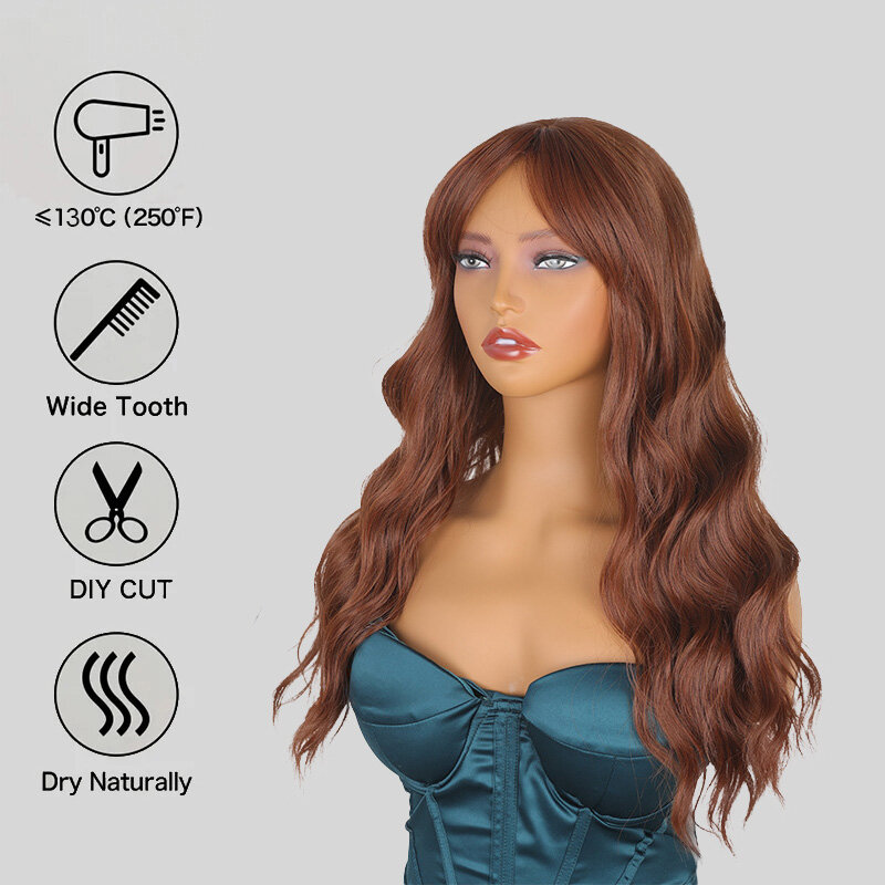 SNQP Wig rambut keriting panjang wanita, rambut palsu pesta Cosplay tahan panas, rambut palsu gaya baru halus dan Langsing, rambut palsu panjang ikat tengah 65cm untuk wanita
