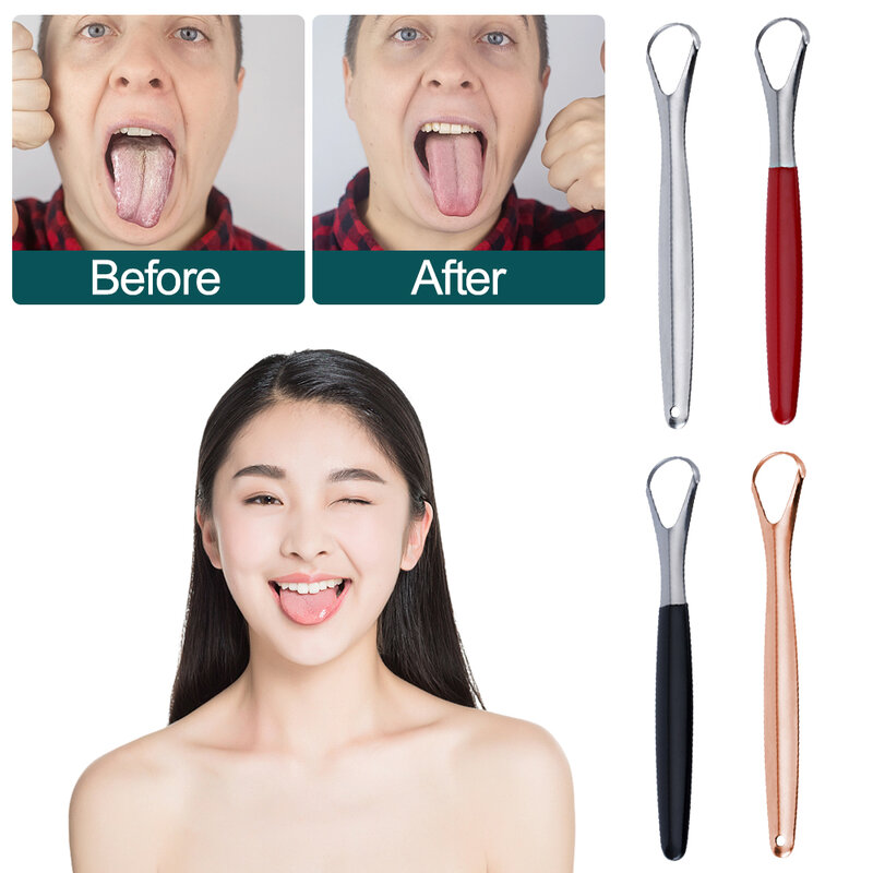 1pcs Tongue Cleaning Scraper Ferramentas De Limpeza De Língua De Aço Inoxidável Para Adultos Raspador De Língua Para Higiene Oral Respiração Fresca