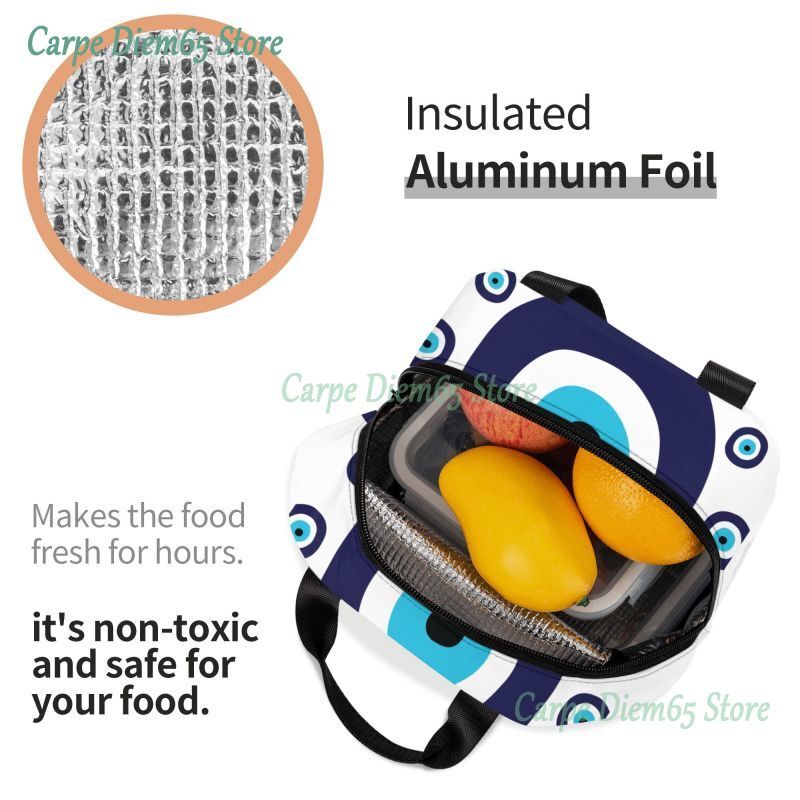 Granatowa i Aqua Nazar Evil Eye talizman izolowana torba na Lunch Amulet Boho Cooler termiczna torba śniadaniowa biurowa podróż piknik