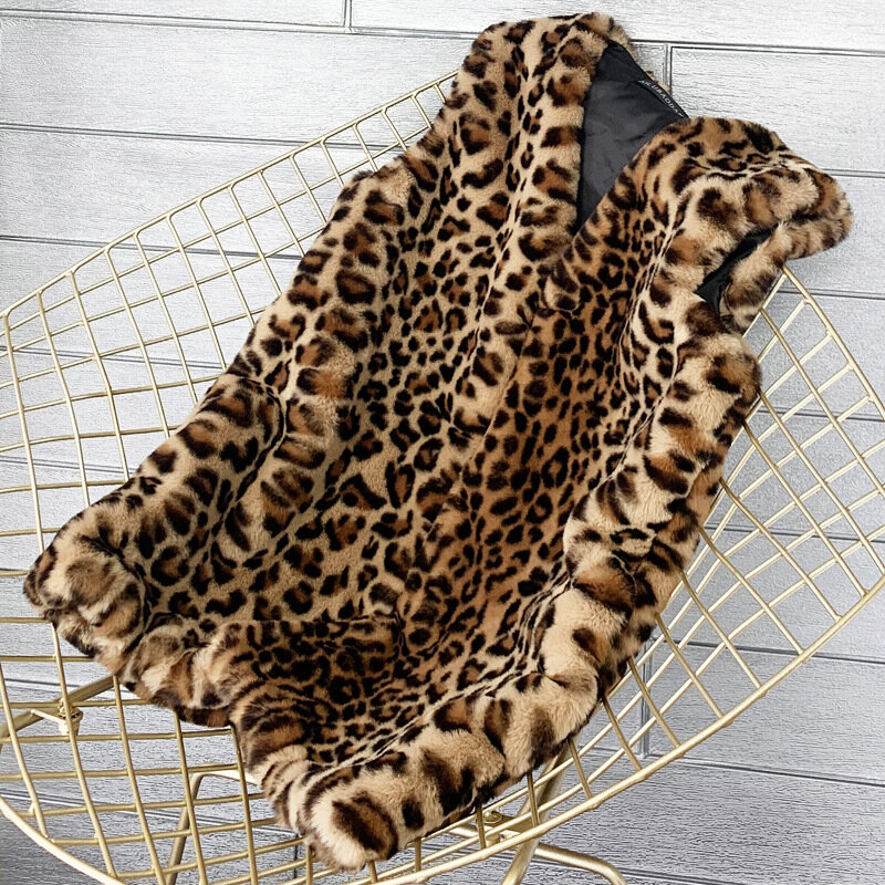 Women Coat Sleeveless Cardigan Covered Button Leopard Print Singlet Fashion Slim Fur Loose Casual Outwear High Street