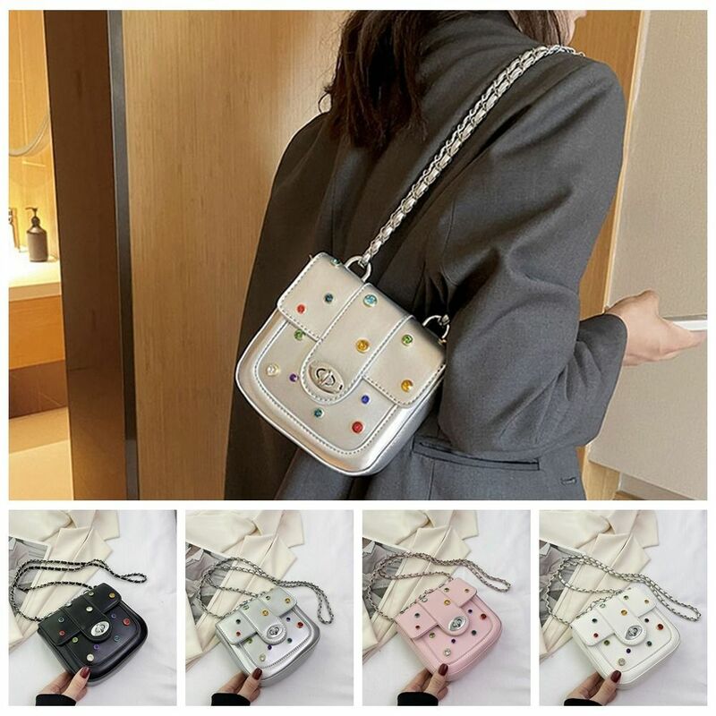 Colorful Diamond Shoulder Bag Fashion Square Pu Leather Crossbody Bags for Women Large Capacity Chain Purse Students