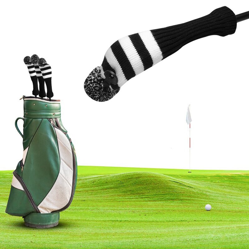3 Stuks Zwart En Wit Streep Sok Retro Golf Houten Headcover Golf Headcover Set
