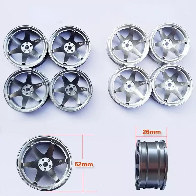 Ruedas RC de 4 piezas, piezas de repuesto y accesorios, bujes de rueda de aleación de aluminio para vehículos 1:10