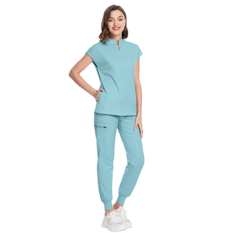 Stand Scrub set short sleeved thin Medical Uniform Lab Set Spa Clinic Hospital Doctor Overalls surgical gown Nurse workwear