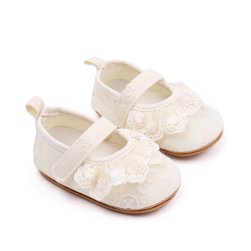 Sepatu bayi perempuan baru lahir, sneaker Dress putri renda lipit anti Slip 0-18 bulan