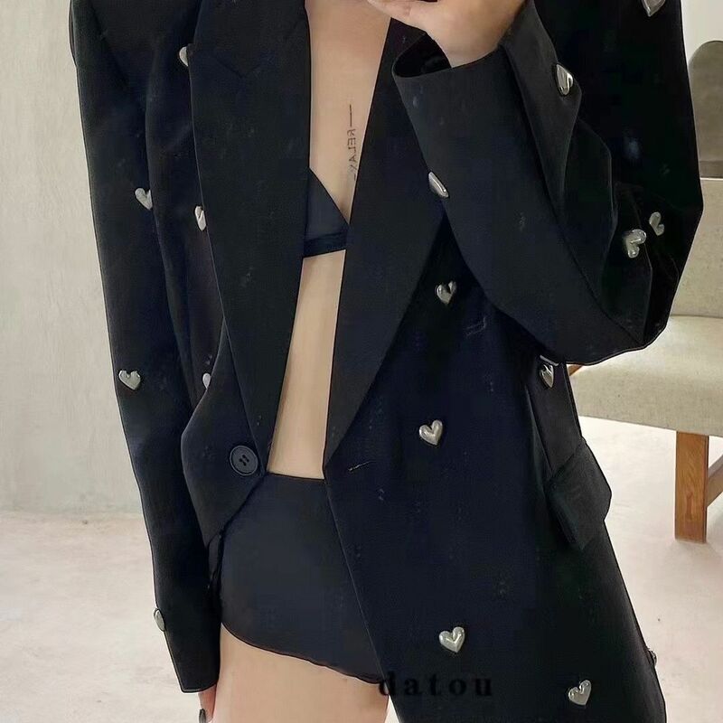 2-A10 European and American dark style suit jacket 2024 autumn new fashion heavy ustry love high-end black suit jacket
